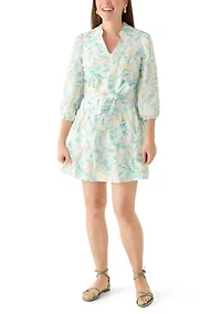 Petite 3/4 Sleeve Belted Peasant Dress