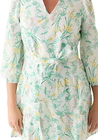 Petite 3/4 Sleeve Belted Peasant Dress