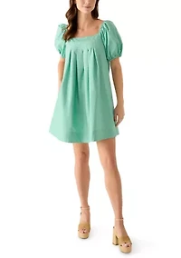 Women's Short Sleeve Pleated Yoke Dress