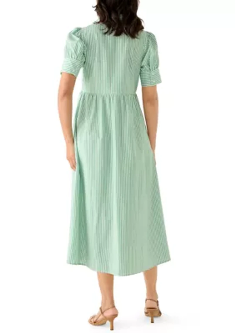 Women's Short Puff Sleeve Poplin Shirt Dress