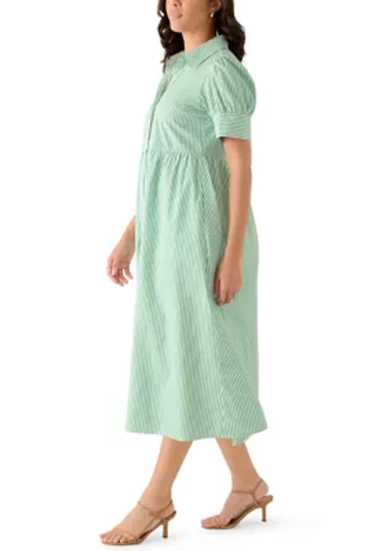 Women's Short Puff Sleeve Poplin Shirt Dress