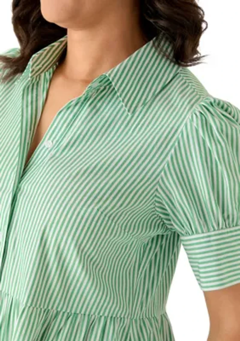 Women's Short Puff Sleeve Poplin Shirt Dress