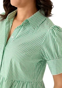 Women's Short Puff Sleeve Poplin Shirt Dress