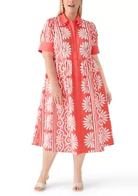 Plus Puff Sleeve Button Front Poplin Maxi Dress