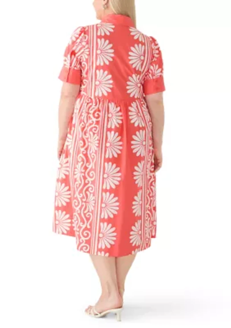 Plus Puff Sleeve Button Front Poplin Maxi Dress