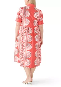 Plus Puff Sleeve Button Front Poplin Maxi Dress