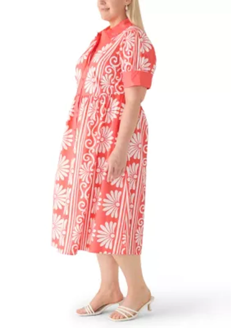 Plus Puff Sleeve Button Front Poplin Maxi Dress