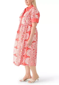 Plus Puff Sleeve Button Front Poplin Maxi Dress