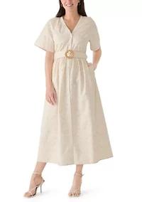 Women's V-Neck Belted Midi Dress