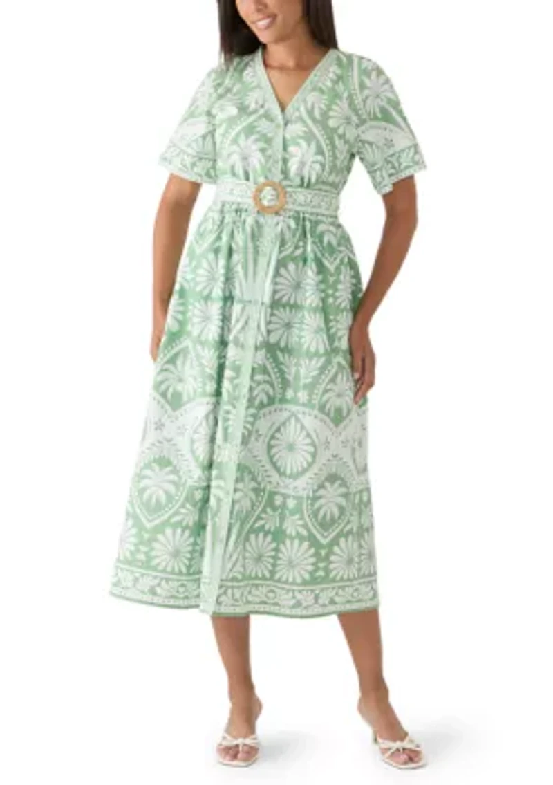Women's V-Neck Belted Midi Dress
