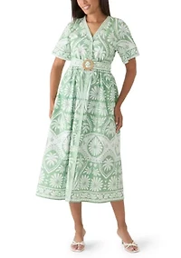 Women's V-Neck Belted Midi Dress