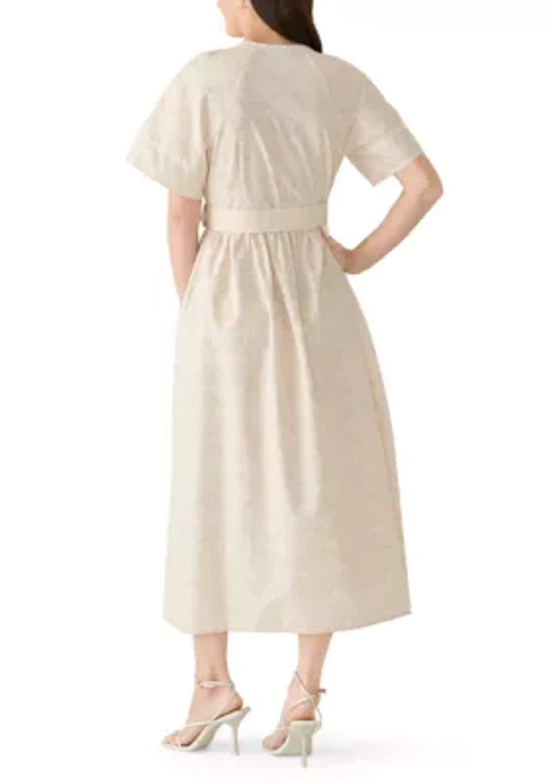 Women's V-Neck Belted Midi Dress