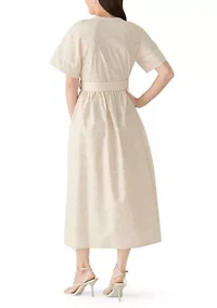 Women's V-Neck Belted Midi Dress