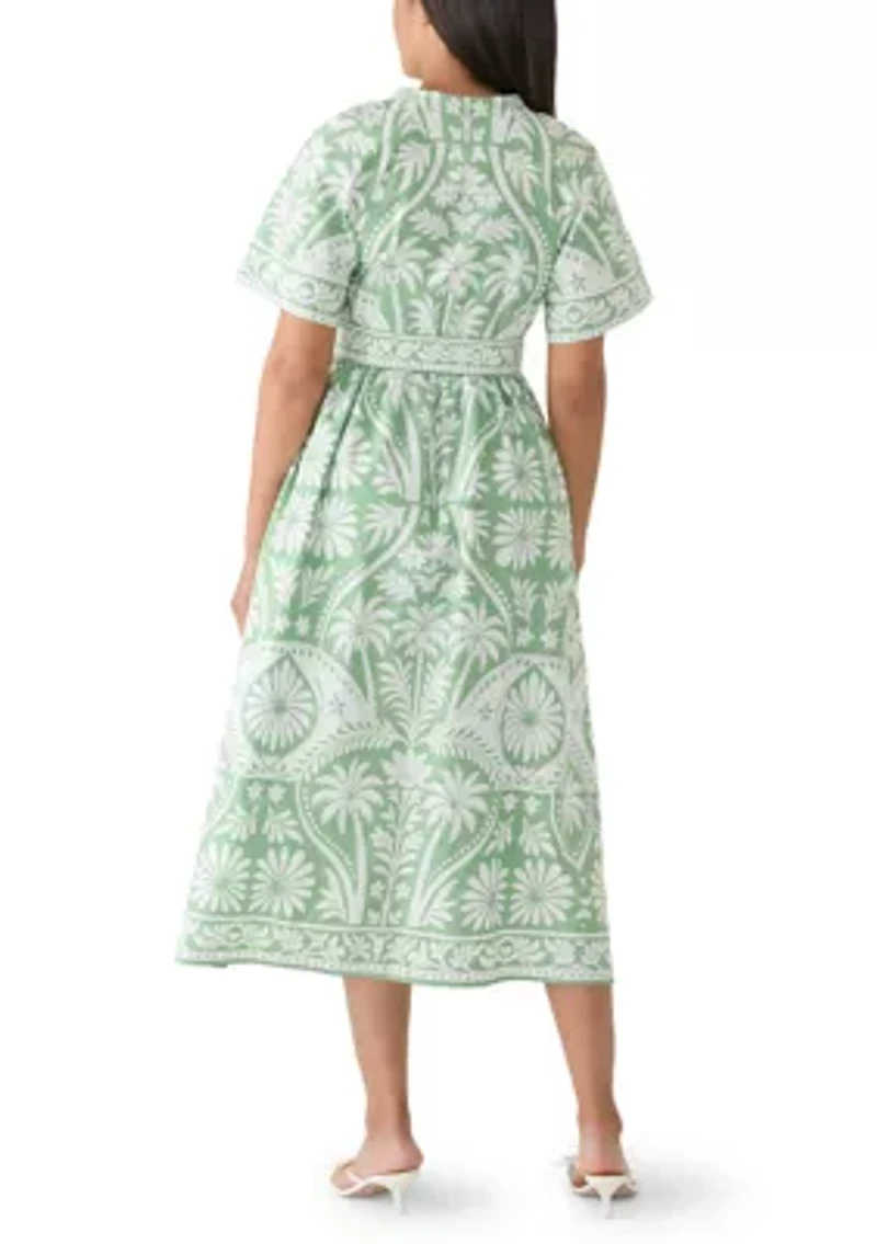 Women's V-Neck Belted Midi Dress