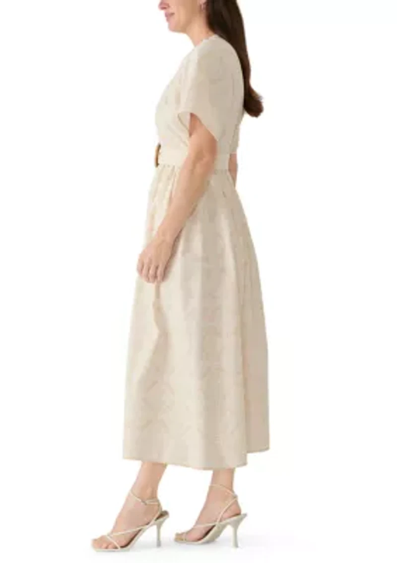 Women's V-Neck Belted Midi Dress