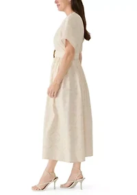 Women's V-Neck Belted Midi Dress