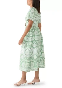 Women's V-Neck Belted Midi Dress