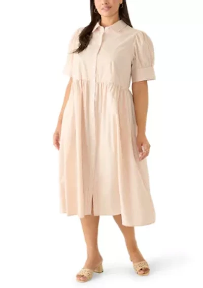 Plus Puff Sleeve Poplin Shirtdress