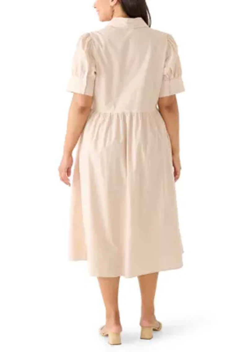 Plus Puff Sleeve Poplin Shirtdress