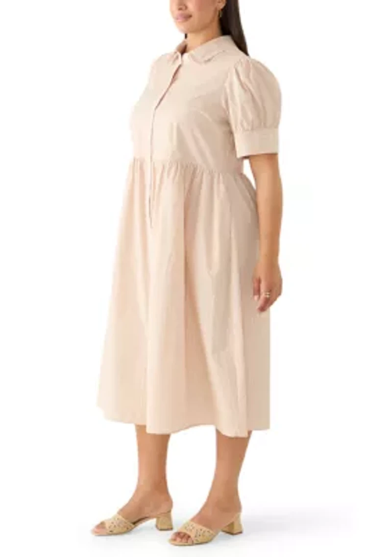 Plus Puff Sleeve Poplin Shirtdress
