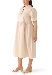 Plus Puff Sleeve Poplin Shirtdress