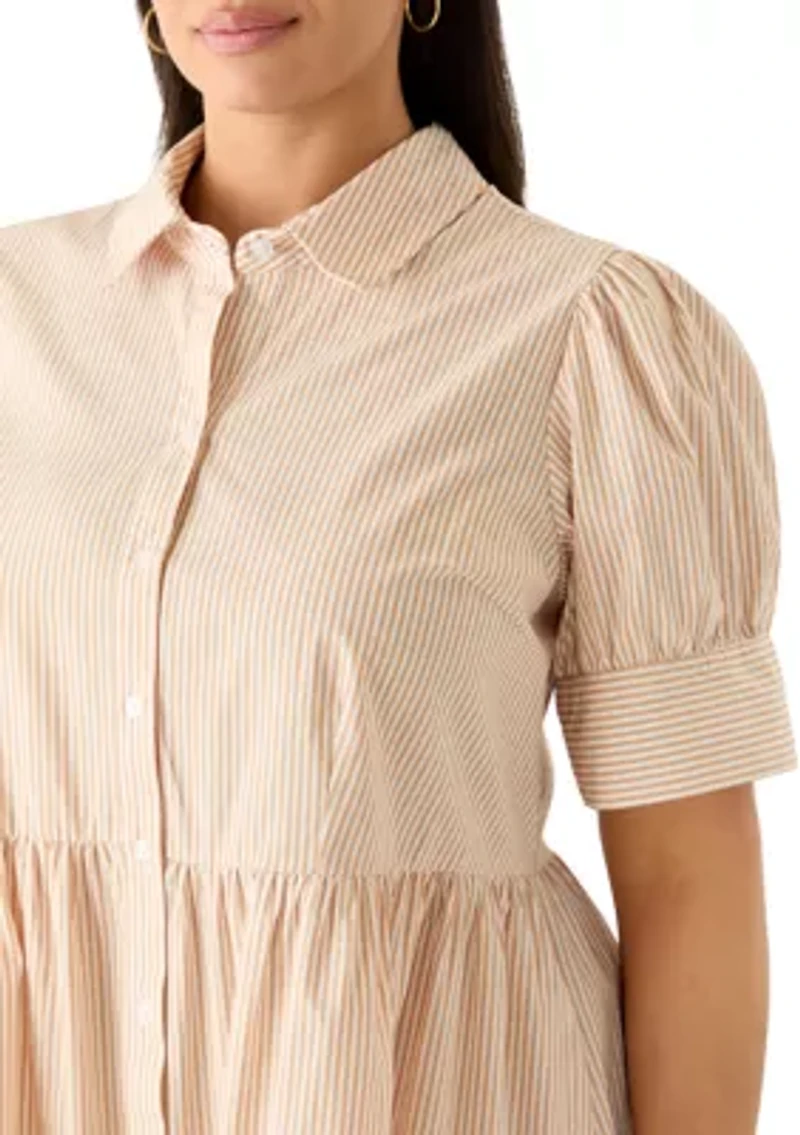 Plus Puff Sleeve Poplin Shirtdress