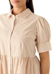 Plus Puff Sleeve Poplin Shirtdress