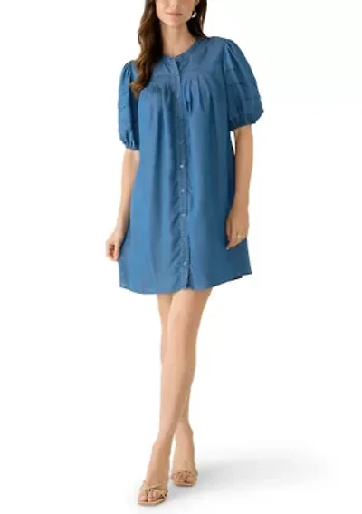 Women's Elbow Puff Sleeve Pintuck Dress