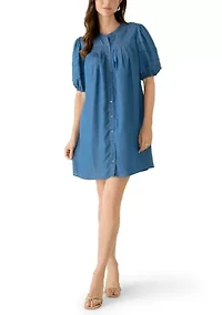 Women's Elbow Puff Sleeve Pintuck Dress