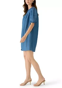 Women's Elbow Puff Sleeve Pintuck Dress