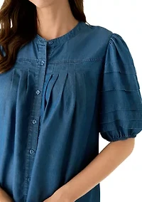 Women's Elbow Puff Sleeve Pintuck Dress