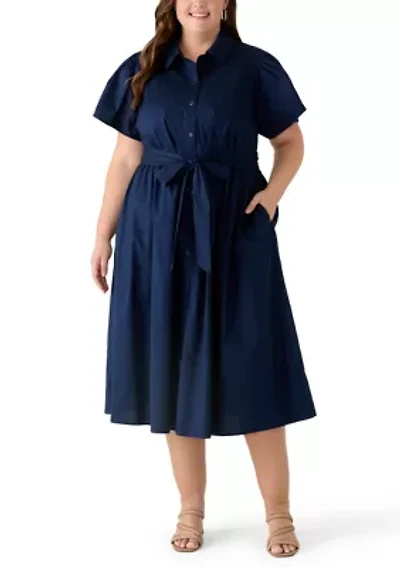 Plus Short Sleeve Midi Shirtdress