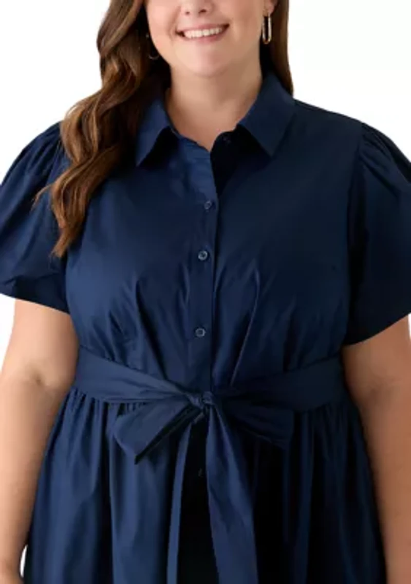 Plus Short Sleeve Midi Shirtdress