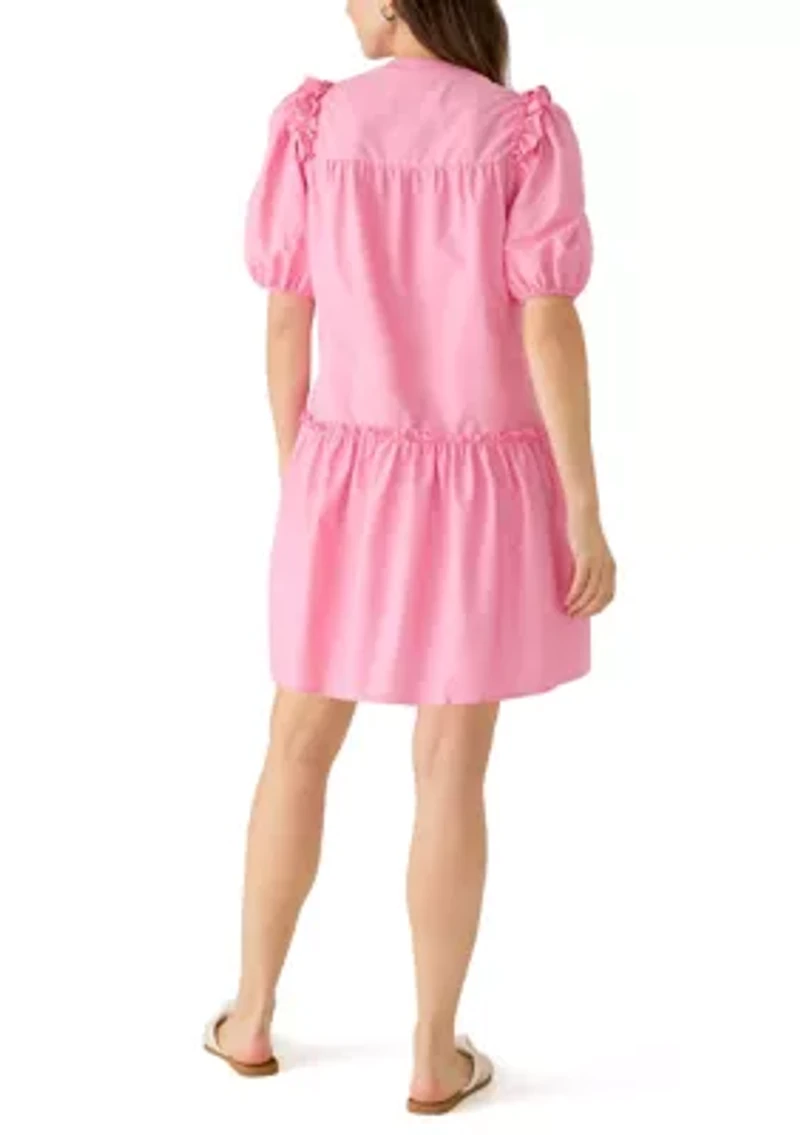 Women's Puff Sleeve Ruffle Yoke Trim Dress
