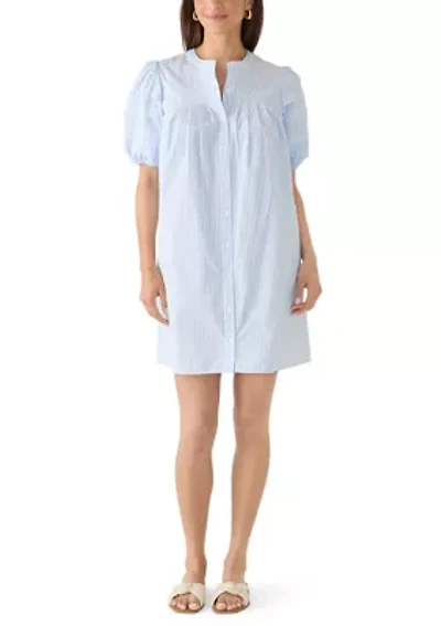 Women's Short Puff Sleeve Pintuck Dress