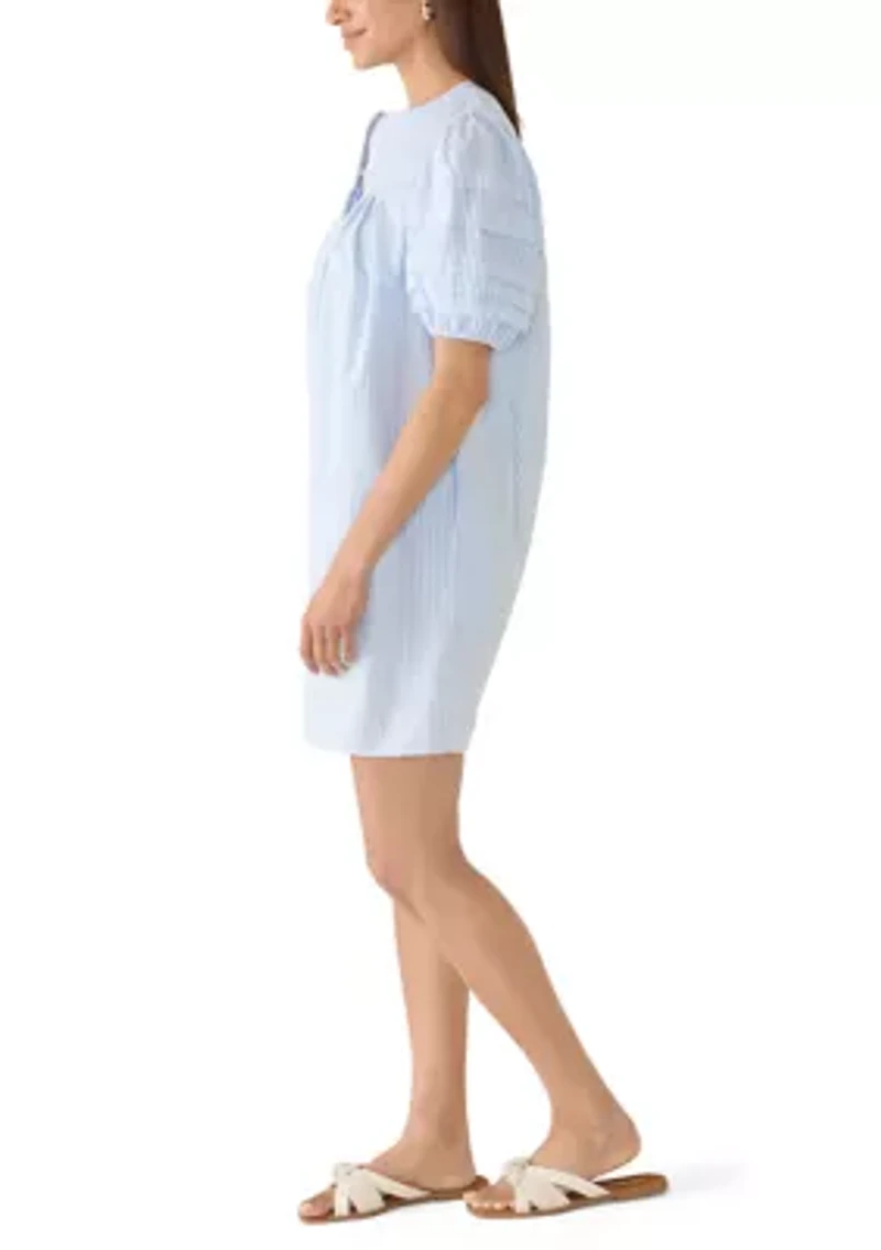 Women's Short Puff Sleeve Pintuck Dress