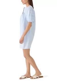 Women's Short Puff Sleeve Pintuck Dress