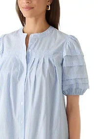 Women's Short Puff Sleeve Pintuck Dress
