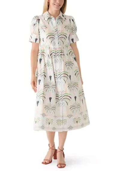 Women's Puff Sleeve Button Front Poplin Midi Dress