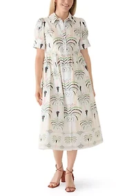 Women's Puff Sleeve Button Front Poplin Midi Dress