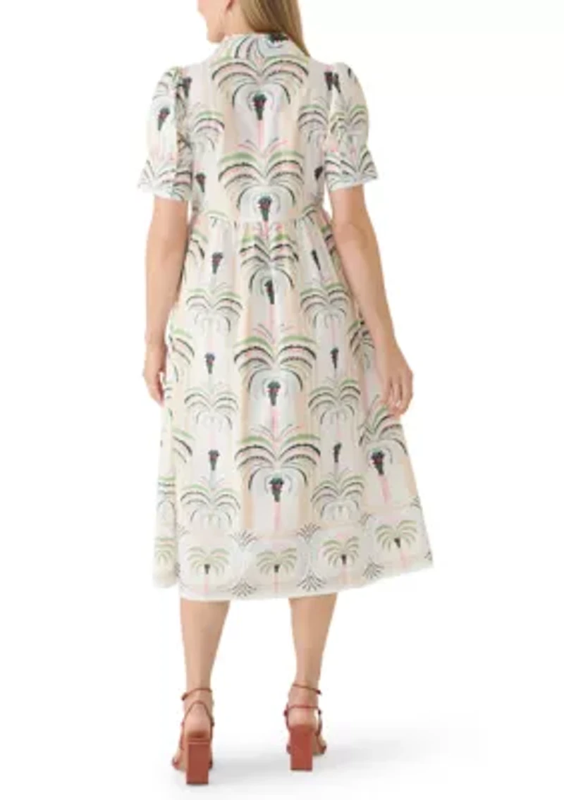Women's Puff Sleeve Button Front Poplin Midi Dress