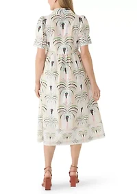 Women's Puff Sleeve Button Front Poplin Midi Dress