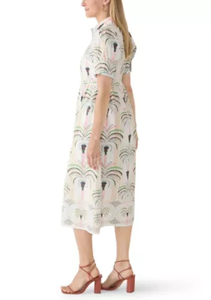 Women's Puff Sleeve Button Front Poplin Midi Dress