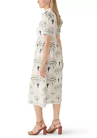 Women's Puff Sleeve Button Front Poplin Midi Dress