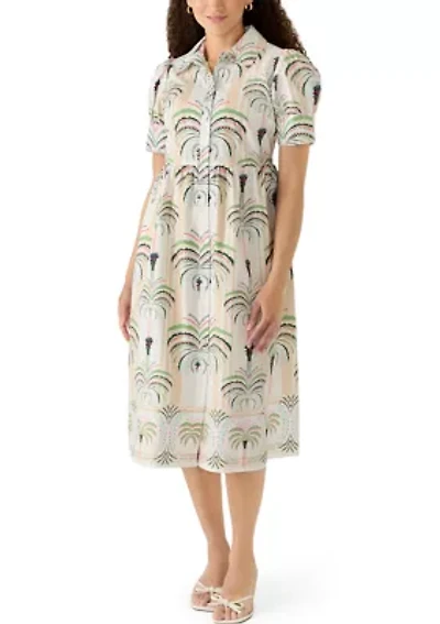 Petite Puff Sleeve Button Front Poplin Maxi Dress