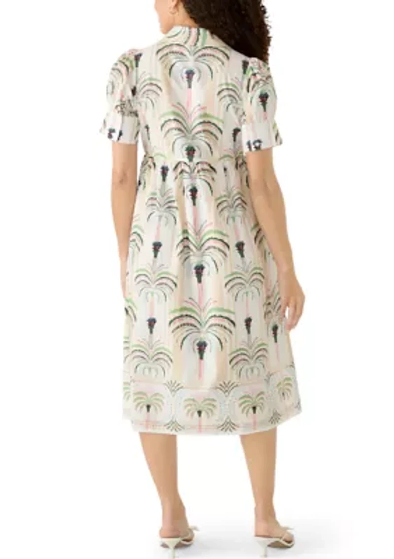 Petite Puff Sleeve Button Front Poplin Maxi Dress