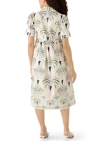 Petite Puff Sleeve Button Front Poplin Maxi Dress