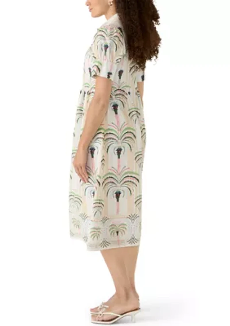 Petite Puff Sleeve Button Front Poplin Maxi Dress