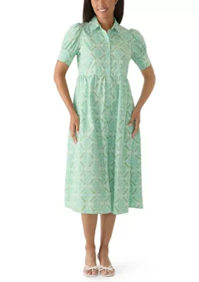 Women's Puff Sleeve Button Front Midi Dress