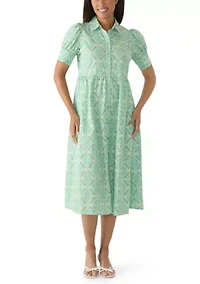 Women's Puff Sleeve Button Front Midi Dress